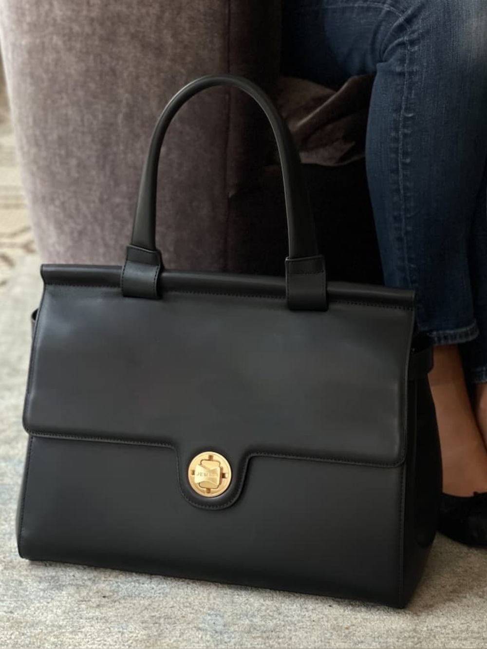 Jenna Emma 37 Work Bag Black Leather Top-Handle Bag - Picture 10 of 11